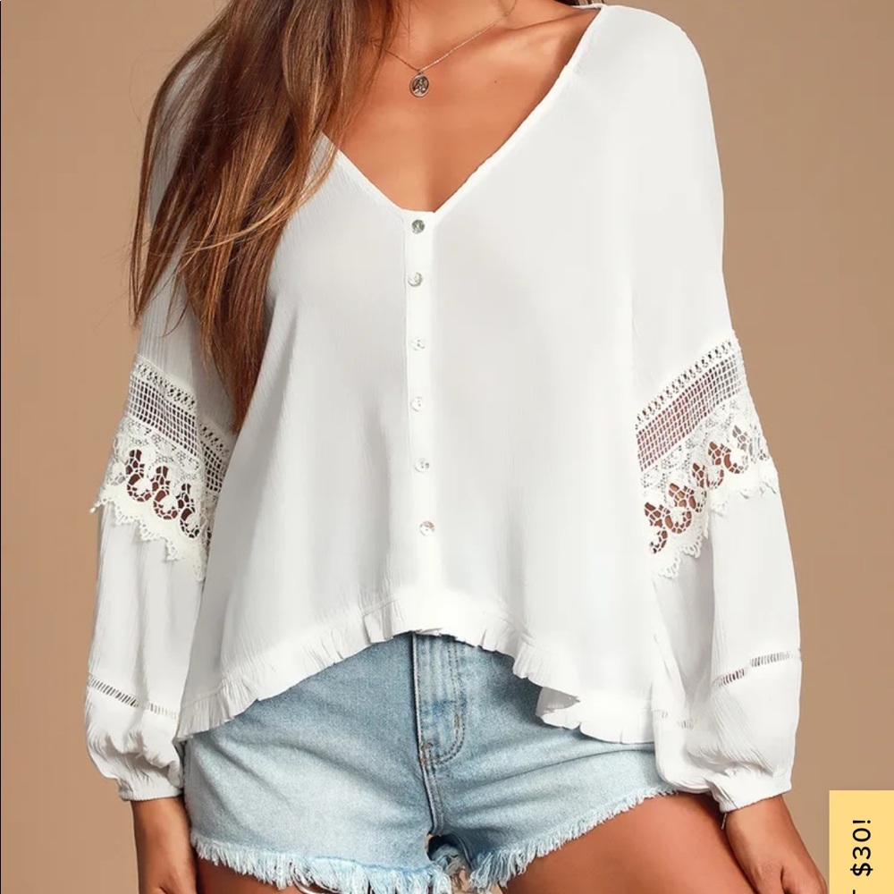 Crochet lace long sleeve button up top.